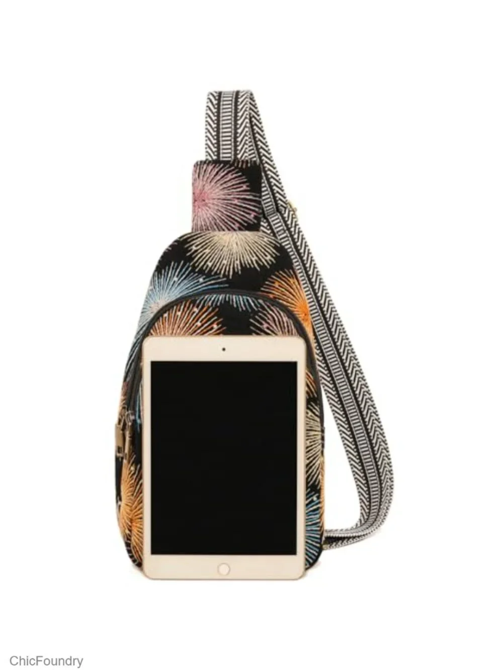 Canvas Convertible Sling Backpack Crossbody Purse with Floral Embroidery